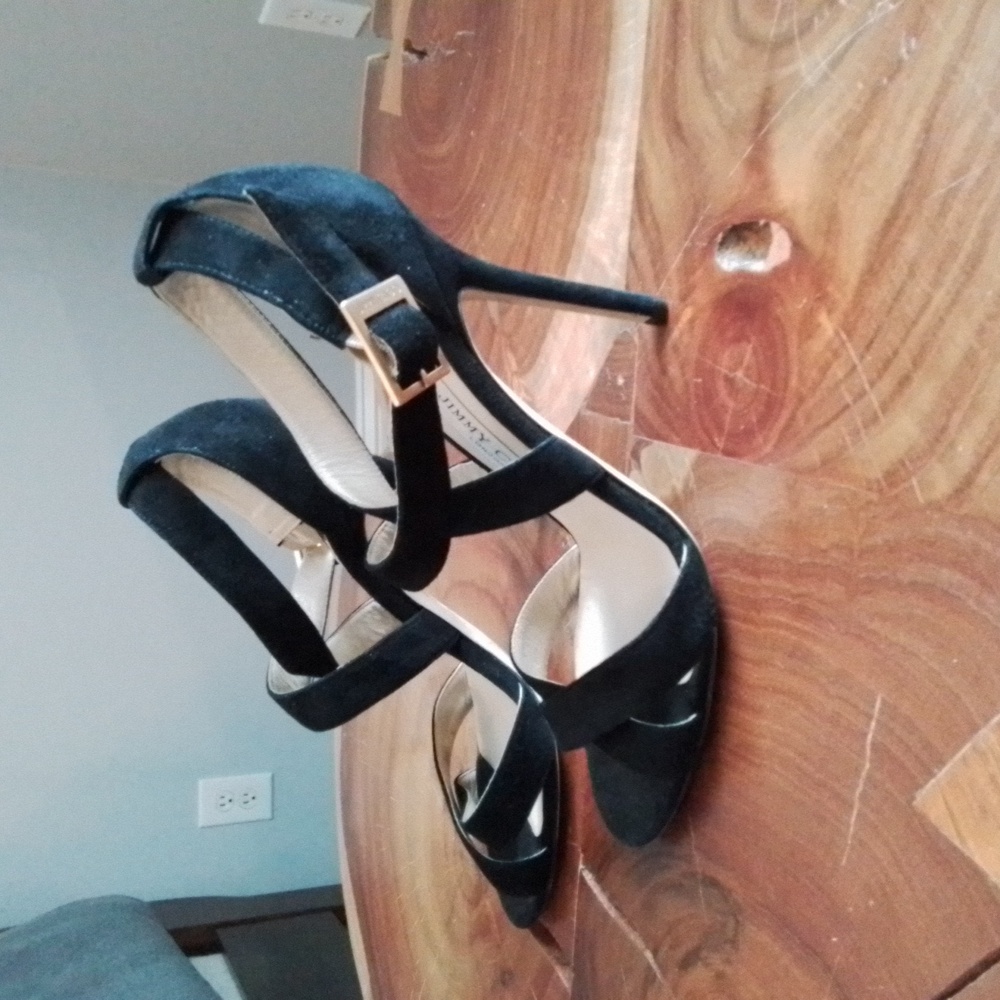 Jimmy Choo Louise Black Suede Strappy Heel Sz 8/38 - Picture 4 of 10